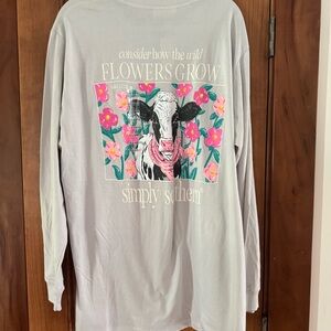 Simply Southern Shirt “Wild Flowers Grow” Women’s XL Gray Grey Cow Bow Top Tee
